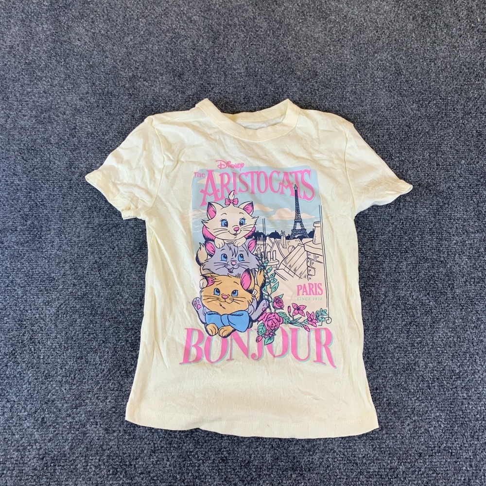 Disney Aristocats T Shirt Girls XS Off White Good Marie Bonjour Paris Graphic